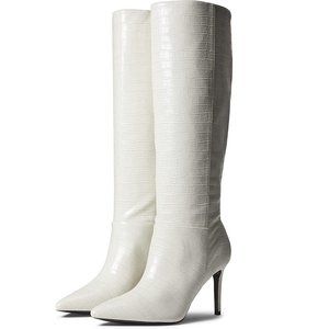 Guess Boots Dalton Bone Croc Heeled Booties